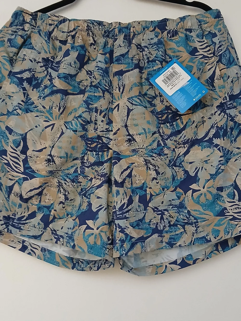 Columbia Blue & Sand Tropical Print Shorts Size M6L Short Court New $18 - Picture 3 of 13